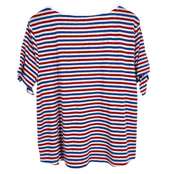 Talbots Sz XL LINEN BLEND Short Sleeve Red White Blue Blouse Shirt Top Patriotic - Picture 6 of 6